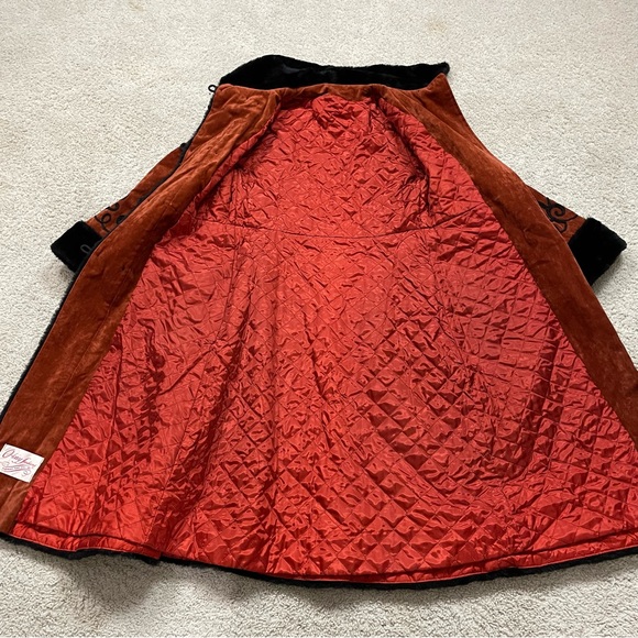 VINTAGE 70s Womens PENNY LANE Orange Crushed Velvet BOHO Jimmy Hendrix LONG COAT - Picture 7 of 8
